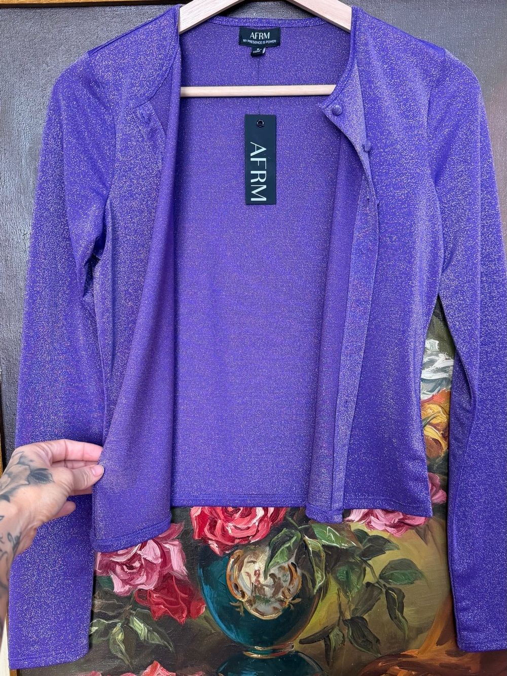 AFRM Shimmery Purple Open-Front Cardigan - Picture 2 of 2